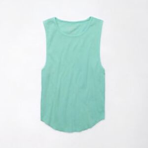 American Eagle High Neck Daily Fave Tank Top, in Teal, Size Large